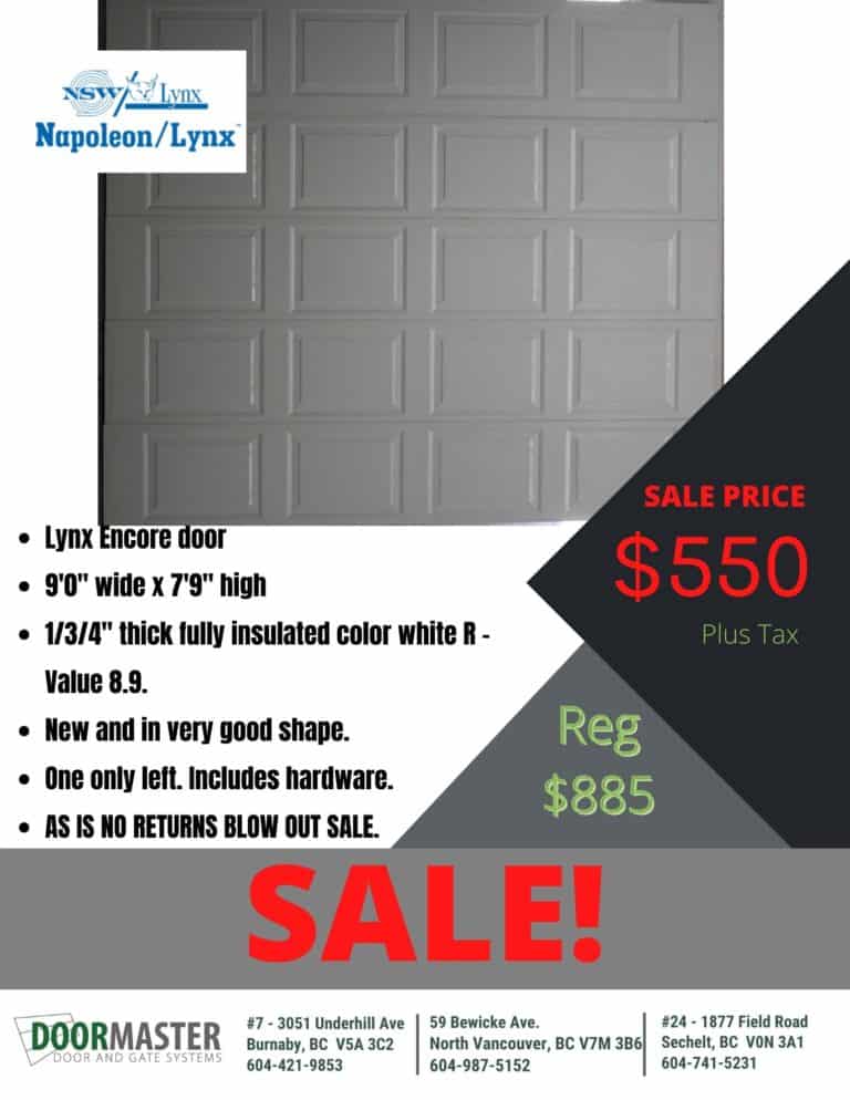 Lynx Encore garage door for sale in Vancouver