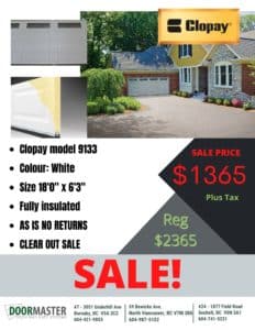 Clopay garage door 9133 sale in Vancouver
