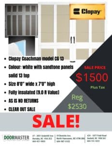 Clopay-Coachman-garage door sale