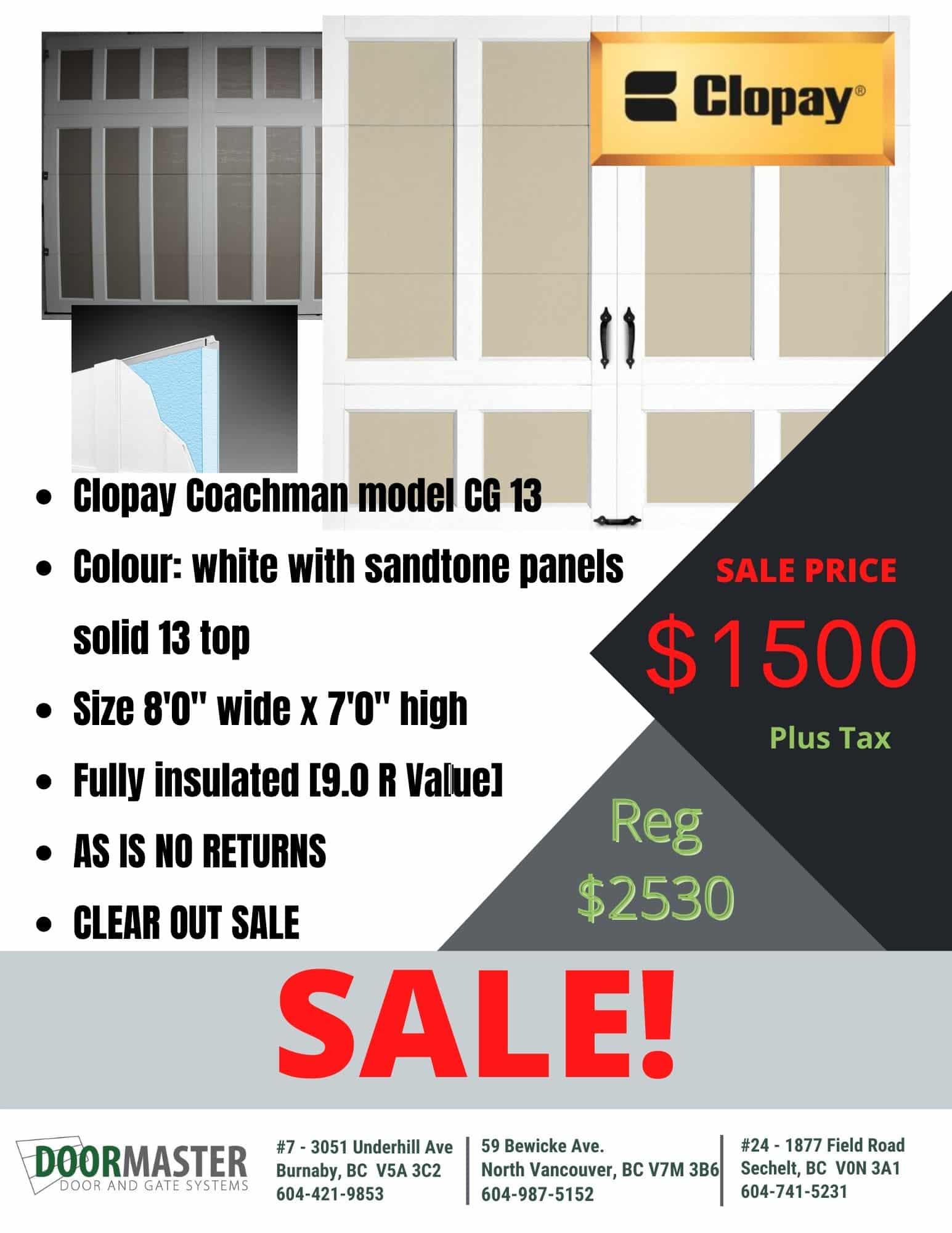 Read more about the article Clopay Coachman 8’0″ wide x 7’0″ [SALE]